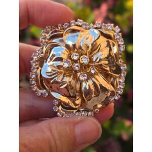 Gold Tone & Swarovski Crystal Marina Fossati Flower Brooch Made in Italy